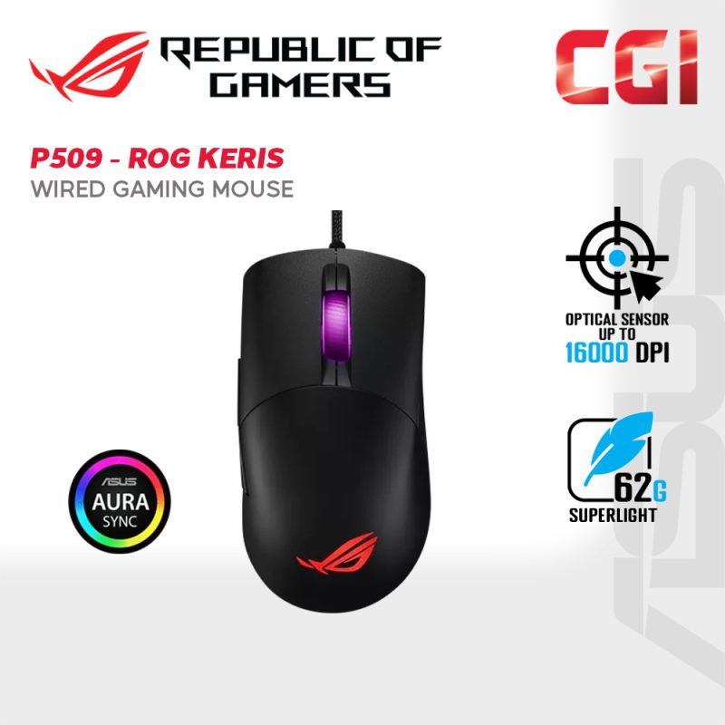 Asus P509 ROG Keris 16,000 DPI Lightweight Paracord Aura Sync FPS Wired Gaming Mouse