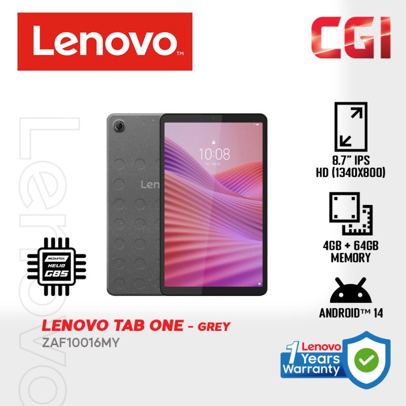 Lenovo Tab One TB305XU 8.7"|Mediatek Helio G85|4GB|64GB|Grey|Wi-Fi|Android 15 Tablet - ZAF10016MY