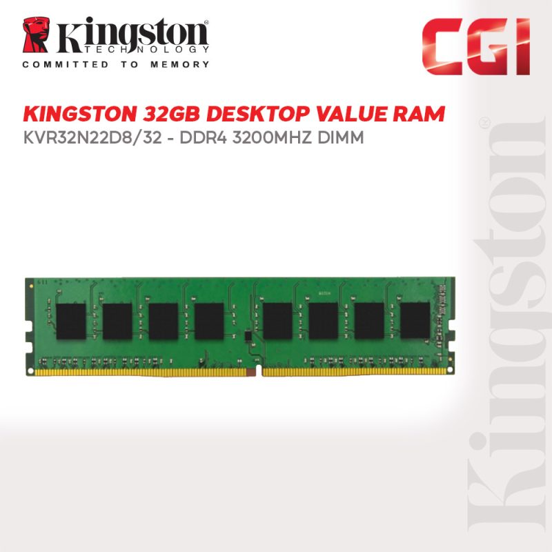 Kingston 32GB DDR4 3200Mhz Desktop Value Ram - KVR32N22D8/32