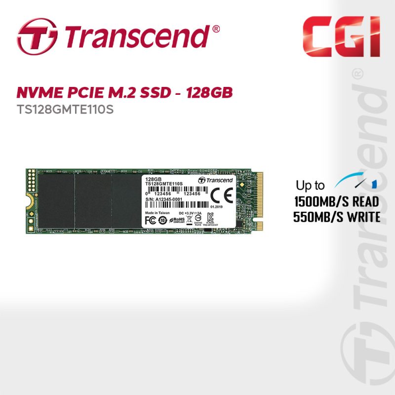 Transcend 128GB PCle 110S 3D NAND M.2 2280 SSD - TS128GMTE110S