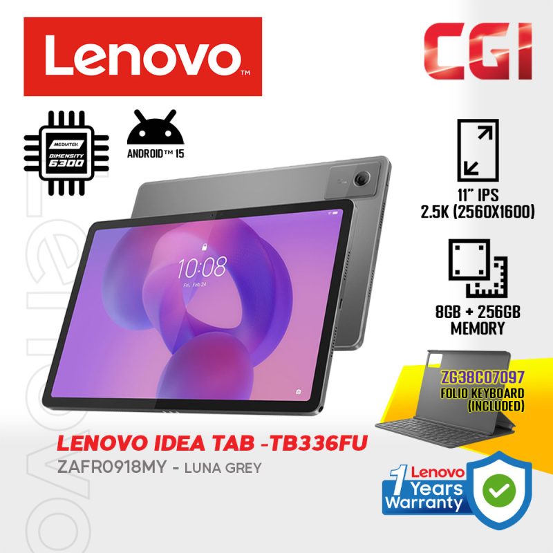 Lenovo 11" ZAFR0918MY G57|8GB|256GB|WiFi 5|11" 2.5K IPS 500Nits|Android 15|Touch Screen Tab with Folio Case