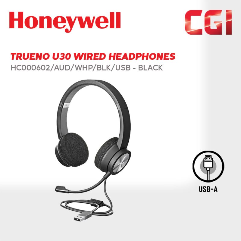 Honeywell Trueno U30 Wired Headphones BLK - HC000602/AUD/WHP/BLK/USB