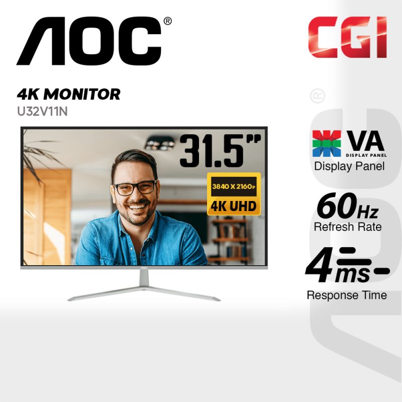 AOC 31.5" U32V11N VA 4K UHD HDR10 60Hz 4ms Monitor