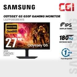 SAMSUNG 27" Odyssey LS27FG502EEXXS Fast IPS G5 G50F QHD HDR10 FreeSync 180Hz 1ms Ergonomic Gaming Monitor