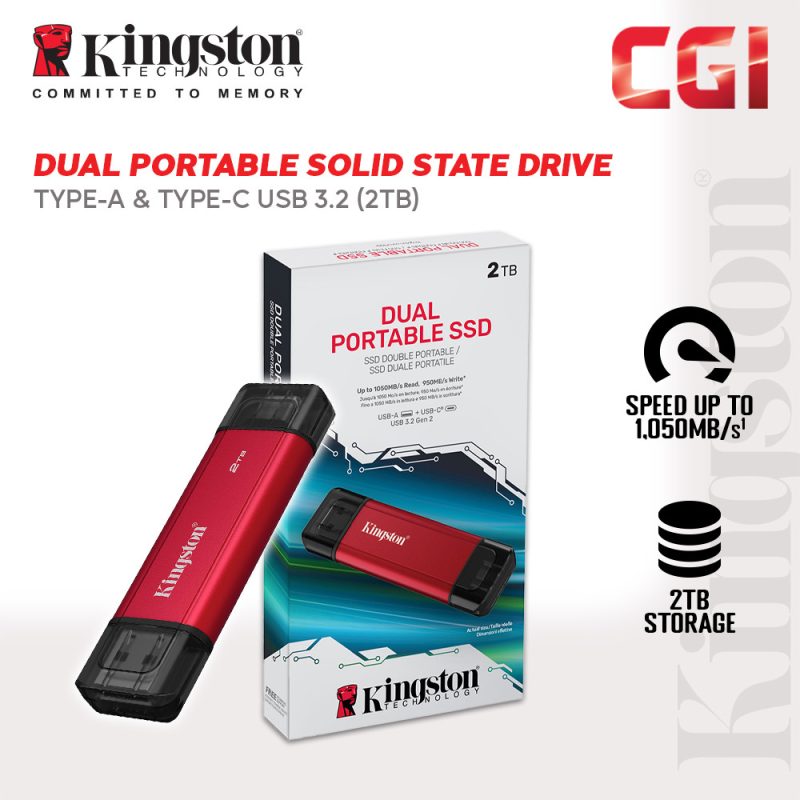 Kingston Dual Portable Solid-State Drive USB 3.2 Gen 2 SPSD/2TB