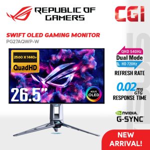 ASUS 26.5" ROG Swift PG27AQWP-W TrueBlack Glossy Tandem OLED QHD@540Hz | HD@720Hz GSync 0.02ms Gaming Monitor