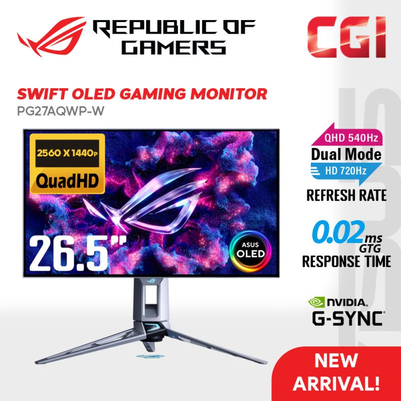 ASUS 26.5" ROG Swift PG27AQWP-W TrueBlack Glossy Tandem OLED QHD@540Hz | HD@720Hz GSync 0.02ms Gaming Monitor