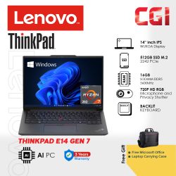 Lenovo 14" Laptop Thinkpad E14 Gen 7 Ryzen 7 250 AI PC 16GB 512GB SSD IPS WUXGA Win11Pro 3Y Onsite with Office