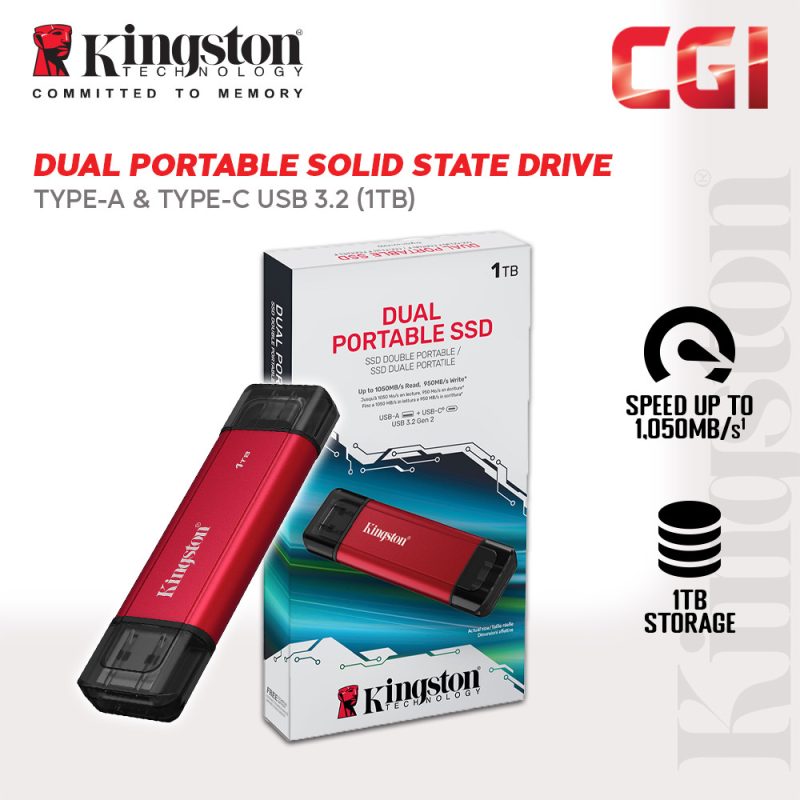 Kingston Dual Portable Solid-State Drive USB 3.2 Gen 2 SPSD/1TB