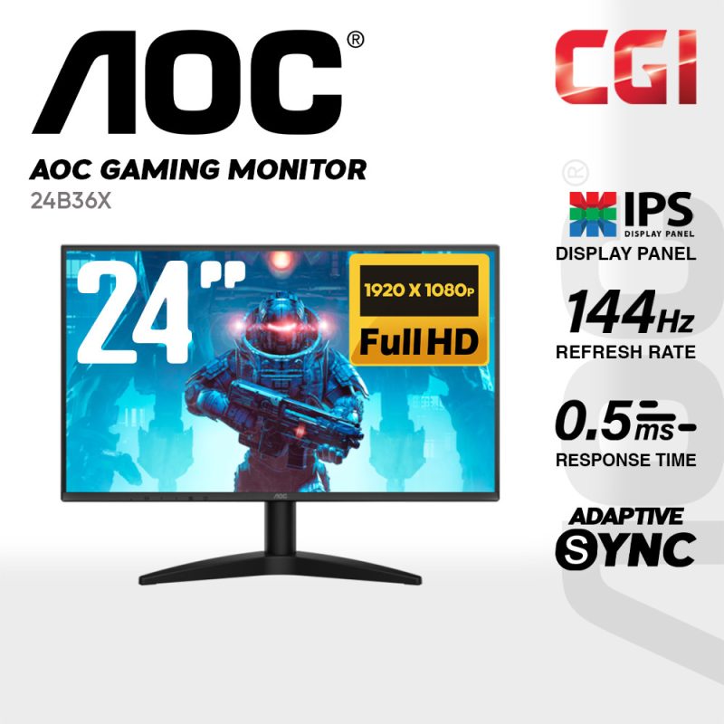 AOC 23.8" 24B36X IPS FHD HDR10 Adaptive Sync 144Hz 0.5ms Gaming Monitor
