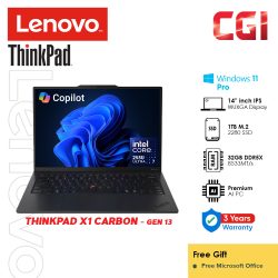 Lenovo 14" ThinkPad X1 Carbon Gen 13 Copilot+ PC Ultra 7 255U 32GB LPDDR5X-8533MT/s 1TB SSD Win11Pro WUXGA 3Y Onsite with Office