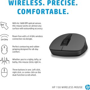 HP 150 2.4GHz 1,600 DPI Wireless Mouse - 2S9L1AA
