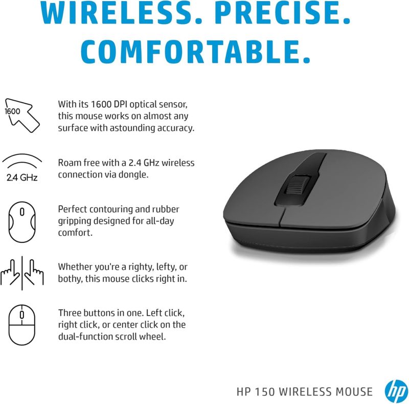 HP 150 2.4GHz 1,600 DPI Wireless Mouse - 2S9L1AA
