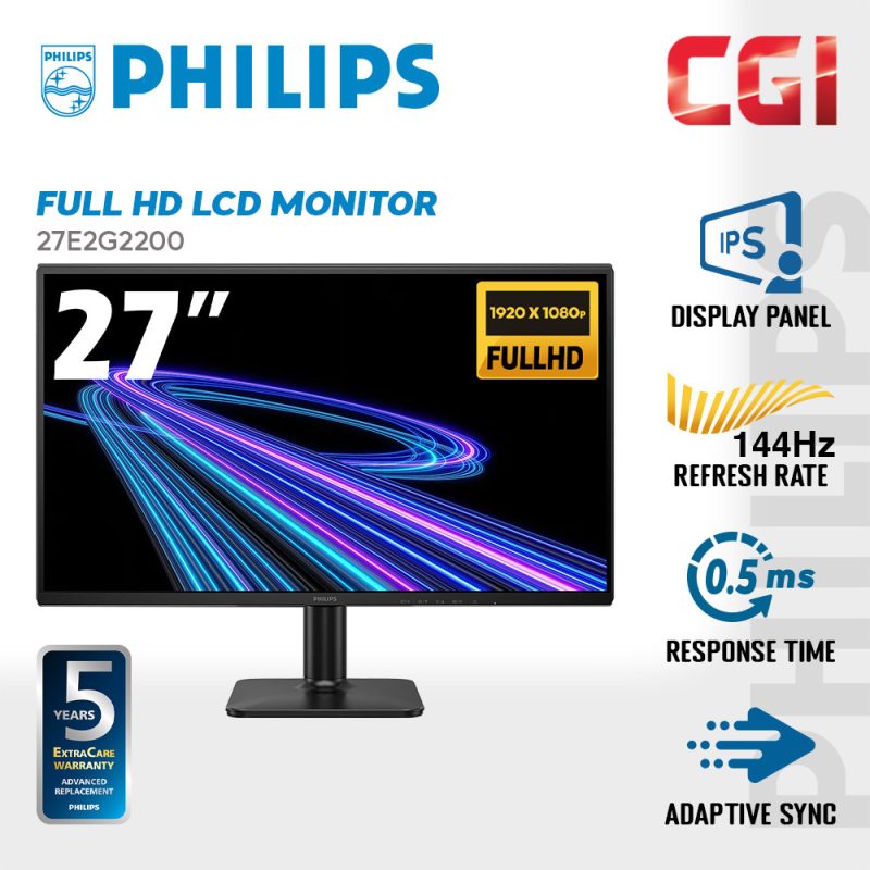Philips 27" 27E2G2200 IPS FHD HDR10 Adaptive-Sync 144Hz 0.5ms LCD Monitor