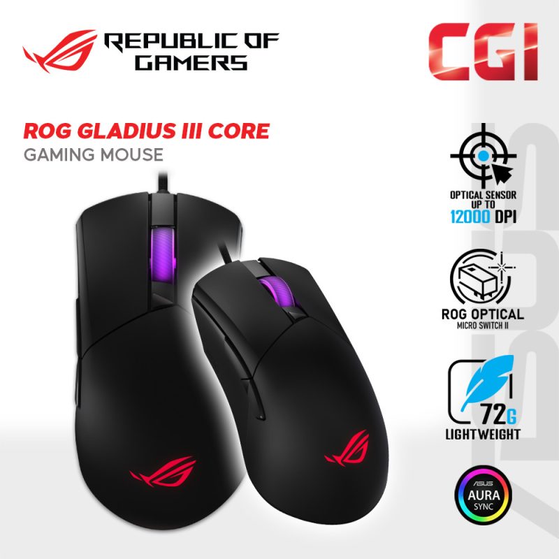 feb781842a2bb421a377b99d789734f7.jpeg Asus P523 ROG Gladius III Core 1000Hz 12000dpi Wired Gaming Mouse - Black