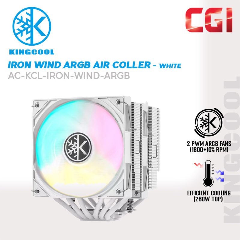 Kingcool Iron Wind CPU Air Cooler ARGB 59.63CFM 1800RPM White