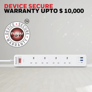 Honeywell 4 Outlet Surge Protector with 1 Type C with PD & 2 USB - HC000044/SRG/1.8M/WHT/4/2U/PD20W/UK