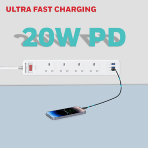 Honeywell 4 Outlet Surge Protector with 1 Type C with PD & 2 USB - HC000044/SRG/1.8M/WHT/4/2U/PD20W/UK