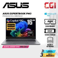 Asus 16" ExpertBook PM3606 Laptop AMD Ryzen Ai 7 350 32GB 512GB WUXGA Win11Pro 3Y Onsite - PM3606CKA-MB0324X