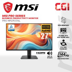 MSI 27“ Pro MP275 E14L IPS FHD Adaptive Sync 144Hz 1ms Build In Speaker Eyes Ergo Business Productivity Monitor