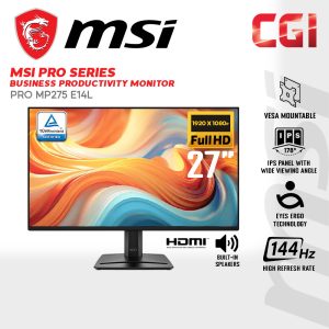 MSI 27“ Pro MP275 E14L IPS FHD Adaptive Sync 144Hz 1ms Build In Speaker Eyes Ergo Business Productivity Monitor