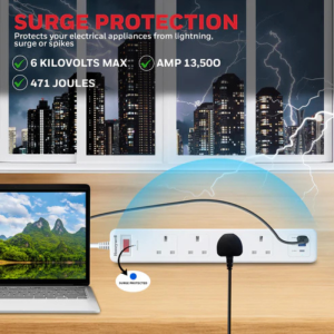 Honeywell 4 Outlet Surge Protector with 1 Type C with PD & 2 USB - HC000044/SRG/1.8M/WHT/4/2U/PD20W/UK