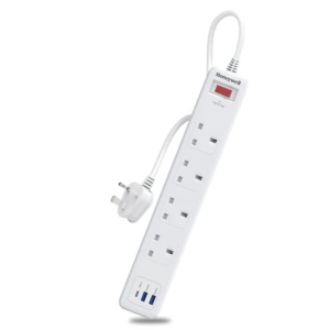 Honeywell 4 Outlet Surge Protector with 1 Type C with PD & 2 USB - HC000044/SRG/1.8M/WHT/4/2U/PD20W/UK