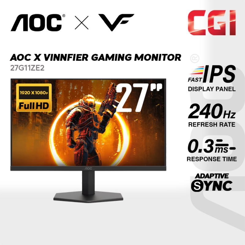 AOC X VINNFIER 27" 27G11ZE2 HDR10 Fast IPS Adaptive Sync 240Hz 0.03ms Gaming Monitor