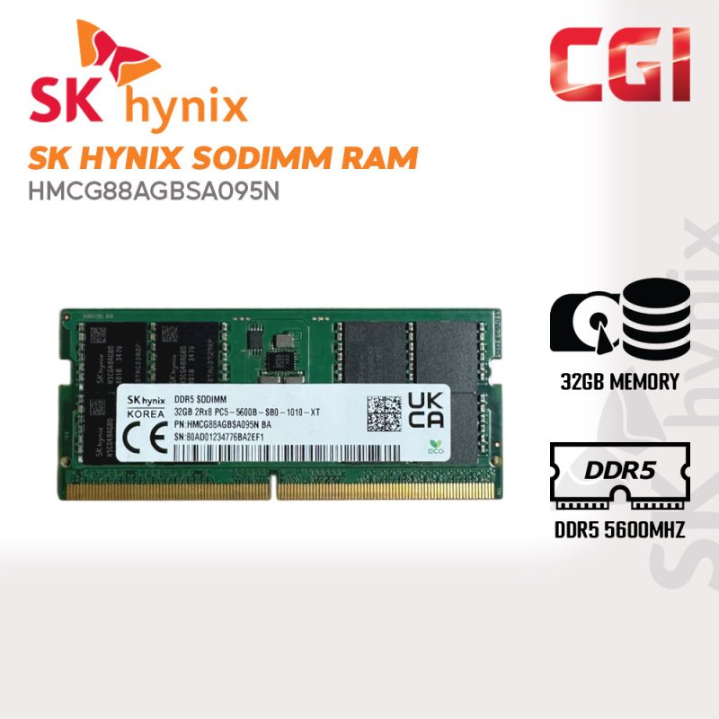 SK Hynix 32GB DDR5 5600MHz 262Pin RAM 1.1V SODIMM HMCG88AGBSA095N
