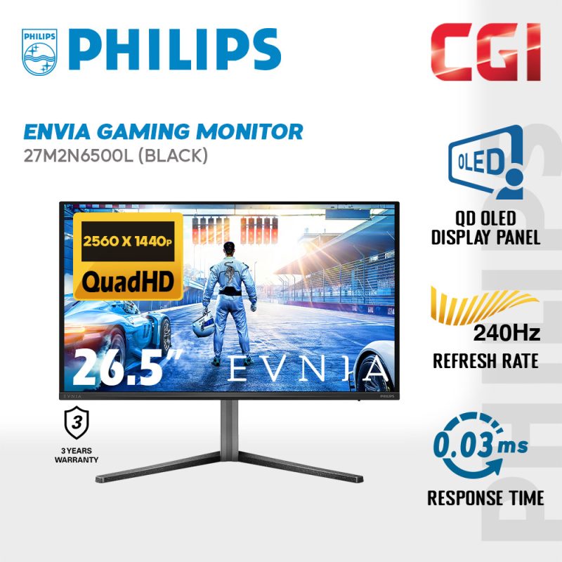 PHILIPS 26.5" Evnia 27M2N6500L QD OLED QHD HDR10 G-Sync 240Hz 0.03ms Gaming Monitor - Dark Slate