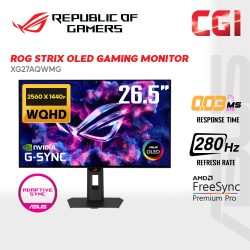 Asus 27" ROG Strix WOLED XG27AQWMG TrueBlack Glossy Tandem OLED HDR10 Adaptive Sync 280Hz 0.03ms △E< 2 Ergonomic Gaming Monitor
