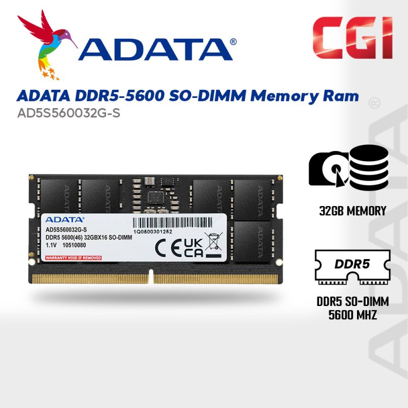 ADATA 32GB DDR5 5600MHz RAM 1.1V SODIMM ‎Premier AD5S560032G-S