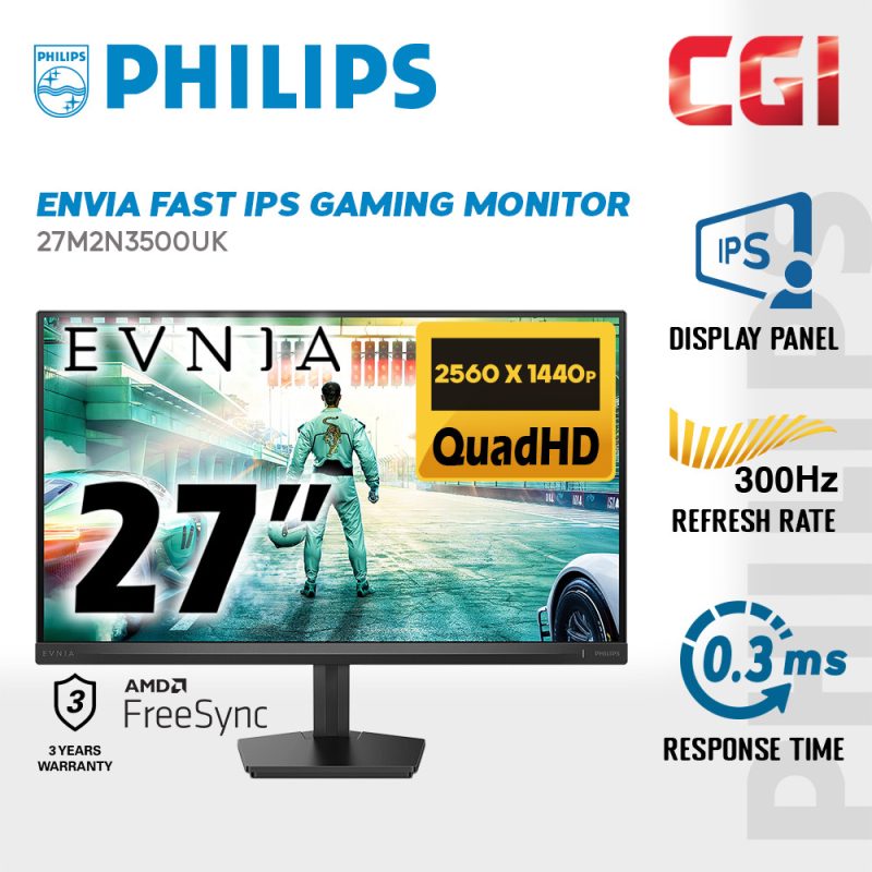 Philips 27" Evnia 27M2N3500UK QHD HDR400 IPS AMD FreeSync G-Sync 300Hz 0.3ms Smart MBR Gaming monitor