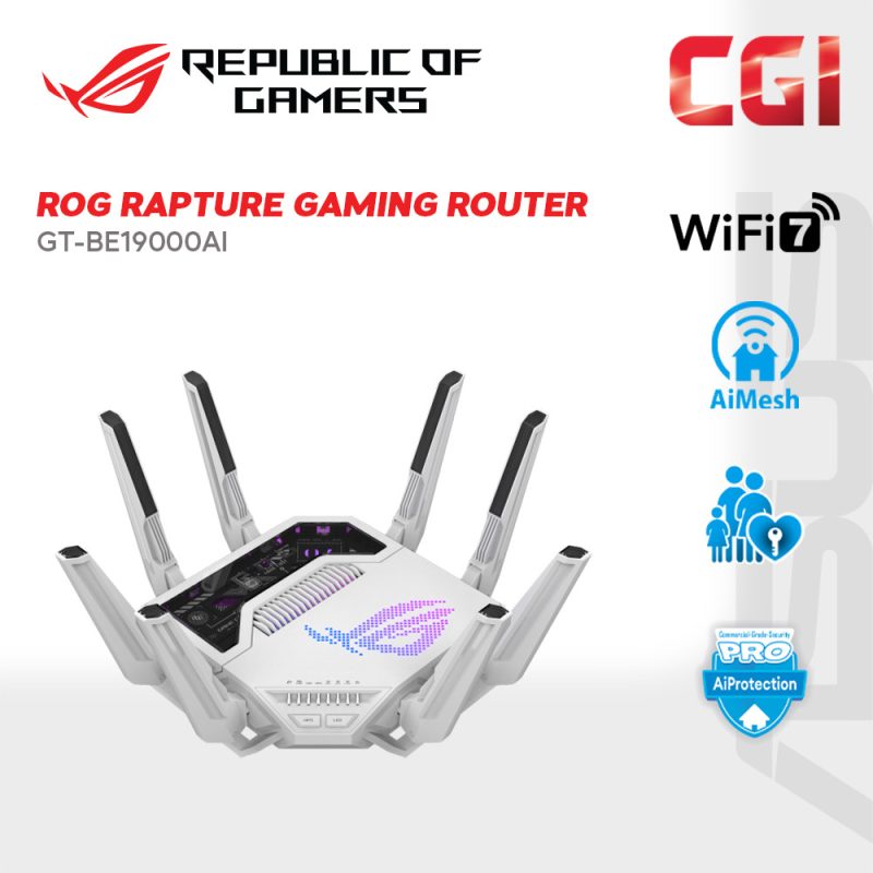 [NEW ARRIVAL] ASUS ROG Rapture GT-BE19000AI Tri-band WiFi 7 Gaming Router ( 19Gbps | Dual 10G Ports | AI Core | AiMesh | Aura RGB )