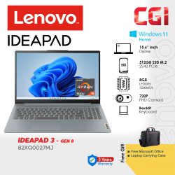 Lenovo IdeaPad Slim 3 15AMN8 82XQ0027MJ ( Ryzen 5 7520U, 8GB, 512GB, 15.6" FHD IPS, W11H ) 3Y Premium with Office Laptop