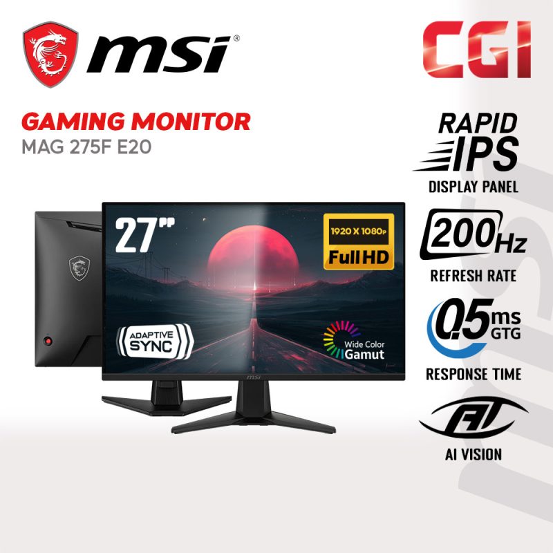 MSI 27" MAG 275F E20 ( FHD, Rapid IPS, Adaptive Sync, 200Hz, 0.5ms ) Arsenal Gaming Monitor