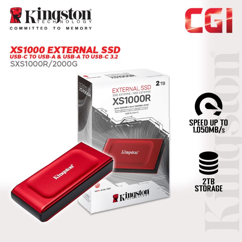 Kingston 2TB XS1000 USB 3.2 1050MB/s External SSD Solid State Drive