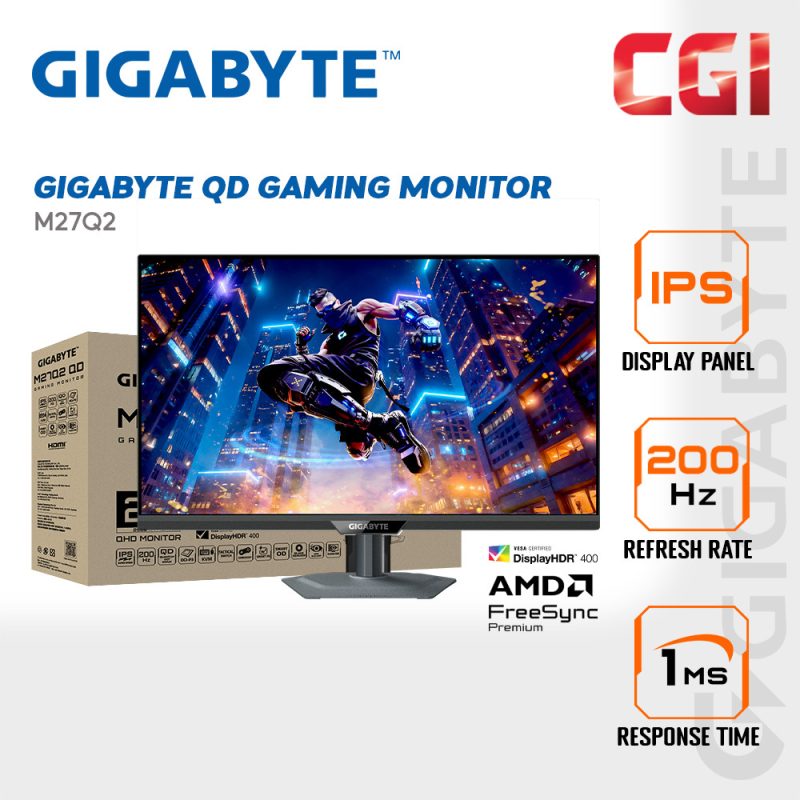 GIGABYTE 27" M27Q2 QD QHD HDR400 IPS G-Sync 200Hz 1ms Ergonomic Gaming Monitor