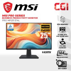 MSI 24.5" PRO MP251 E14L Business Productivity Monitors (FHD | IPS | Adaptive Sync | 144Hz | 1ms | Ergonomics）