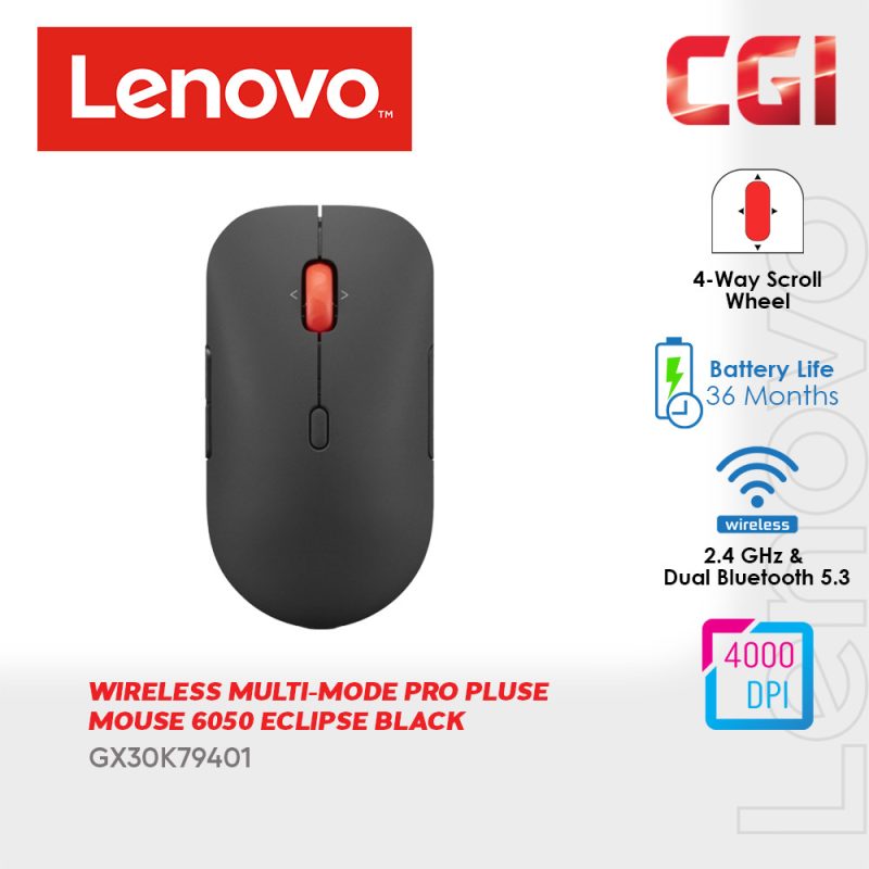 Lenovo Wireless 2.4GHz Multi-Mode Pro Plus Mouse 6050 (Eclipse Black) - 4Y51S61876