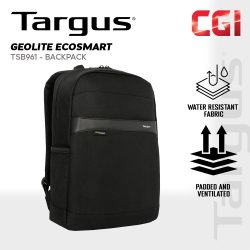 Targus 12-16" GeoLite EcoSmart Plus Laptop Backpack (Black) TBB612GL | Water-Resistant Fabric | Lifetime Warranty