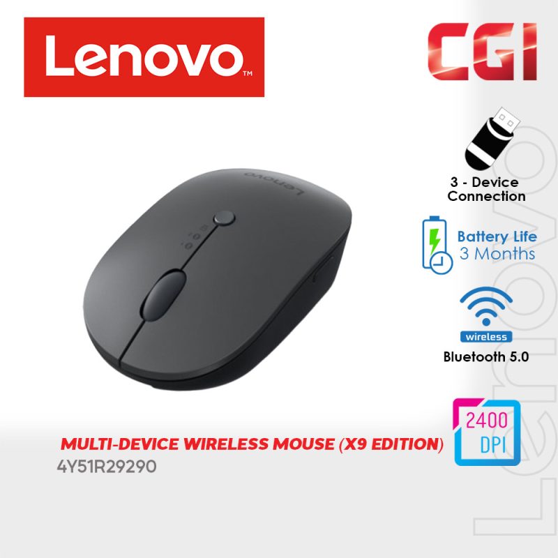 Lenovo Multi Device 2400 DPi Ai Now Wireless Mouse (X9 Edition) - 4Y51R29290