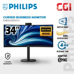Philips 34" 34B2U3600CH Ultrawide Curved Monitor (UWQHD | HDR10 | VA | 120Hz | 4ms | USB-C | Pop-Up Webcam | Speaker | HAS)