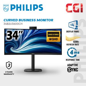 Philips 34" 34B2U3600CH Ultrawide Curved Monitor (UWQHD | HDR10 | VA | 120Hz | 4ms | USB-C | Pop-Up Webcam | Speaker | HAS)