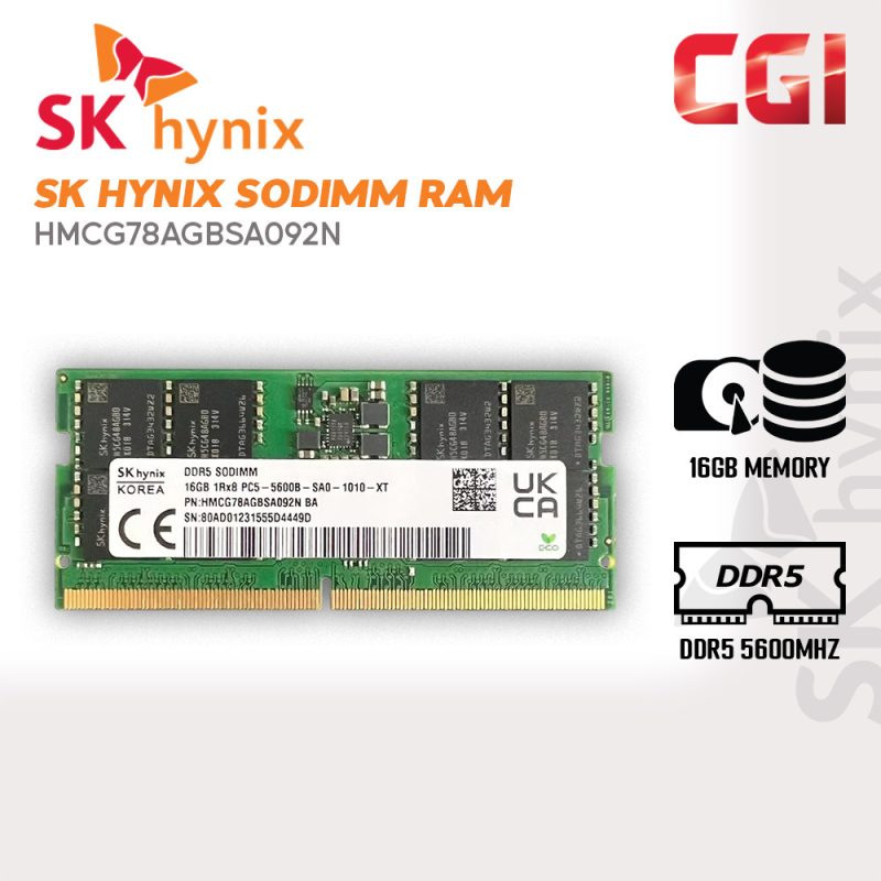SK Hynix 16GB DDR5 5600MHZ SODIMM RAM - HMCG78AGBSA092N