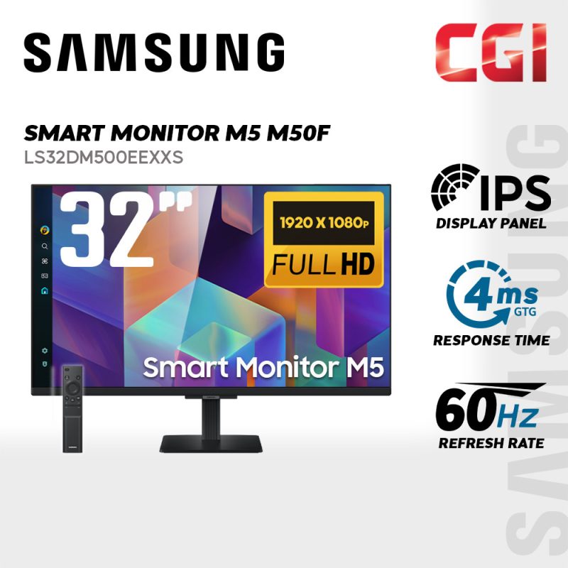 Samsung 32" M5 M50F LS32FM500EEXXS ( VA, FHD, 60Hz, 4ms, Tizen OS ) Smart Monitor with Speaker