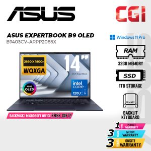 Asus 14" ExpertBook B9 OLED B9403 Laptop Core 5 120U 32GB 512GB WQXGA+ Win11Pro 3Y Onsite - B9403CV-ARPP2085X