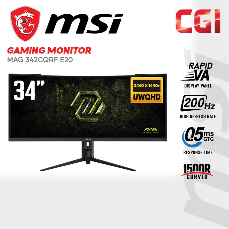 MSI 34" MAG 342CQRF E20 Curved ( Rapid VA, UWQHD, 200Hz, 0.5ms, Adaptive Sync ) Ergonomic Gaming Monitor