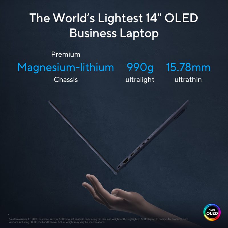 Asus 14" ExpertBook B9 OLED B9403 Laptop Core 5 120U 32GB 512GB WQXGA+ Win11Pro 3Y Onsite - B9403CV-ARPP2085X