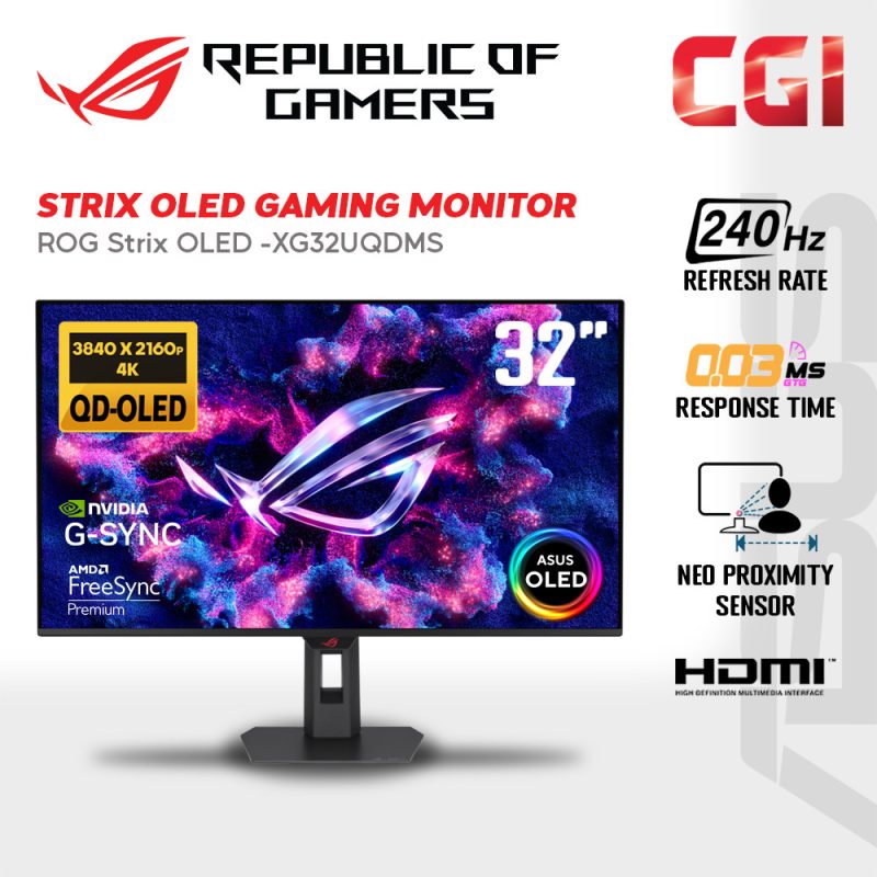 [NO.1 OLED For Gaming] Asus ROG Strix 32" OLED XG32UQDMS ( 4K, QD-OLED. 240Hz, 0.03ms, G-Sync, FreeSync ) Ergonomic Gaming Monitor